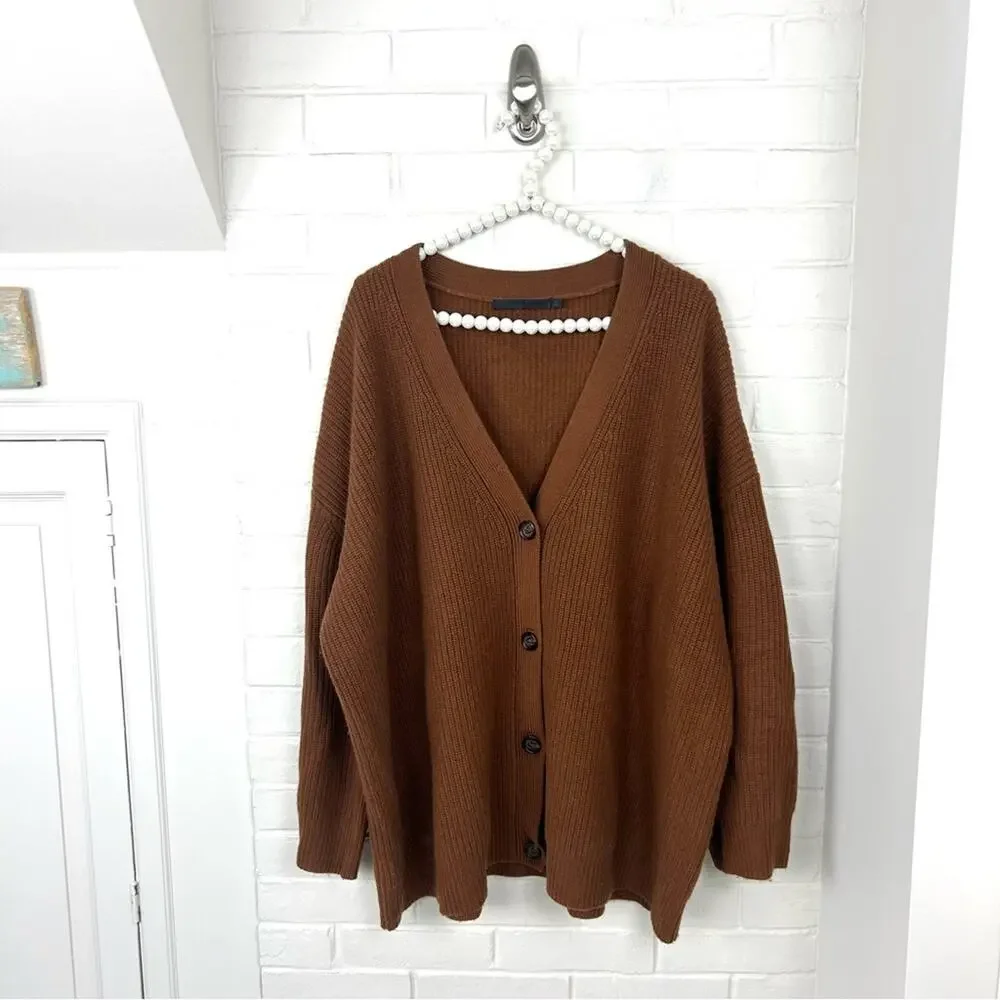 Jenni Kayne RARE Cinnamon Brown Cashmere Cocoon Cardigan Sweater Size XL